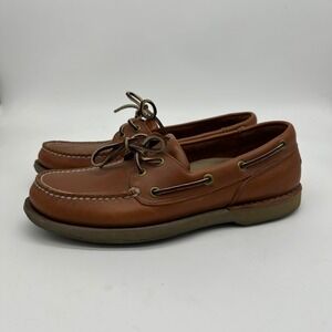 Rockport Leather Boat Shoes Mens 9 N Brown Slip On‎ Lace Up Loafers Dress Shoes